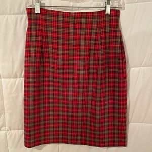 Vintage red plaid wool pencil skirt with back slit size 6